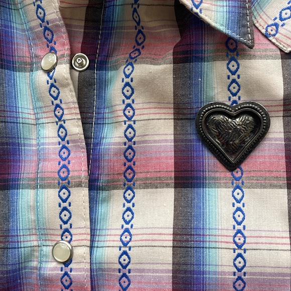 Wrangler Pearl Snap Western Pink Blue and White - Picture 5 of 6